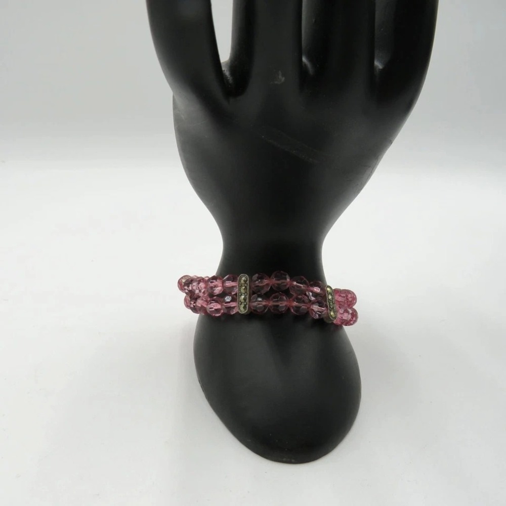 Pink Faceted Lucite Bead Double Strand Bracelet Box Clasp Fashion Jewelry - Picture 5 of 10